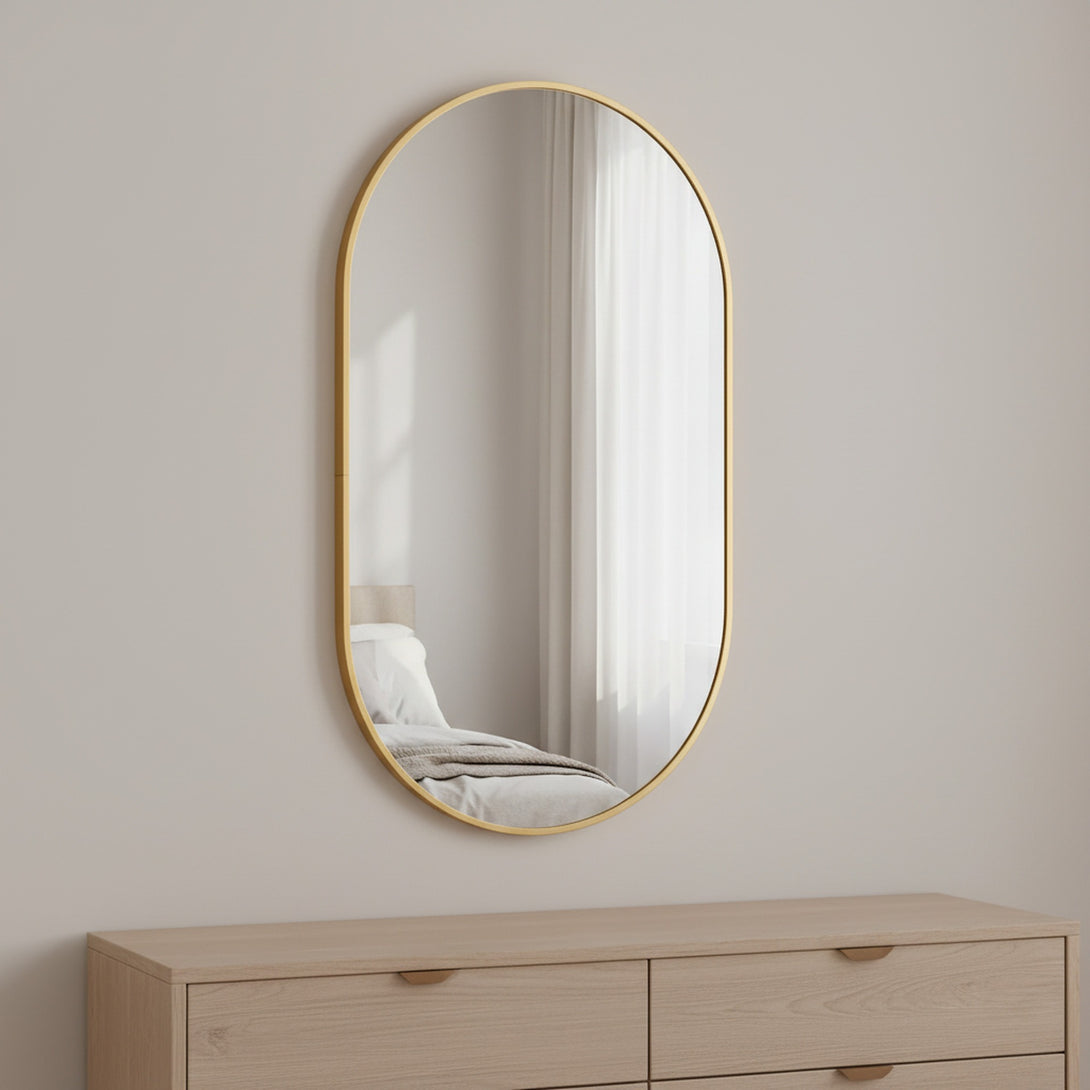 Luna Oval Metal Framed Wall Mirror - Gold