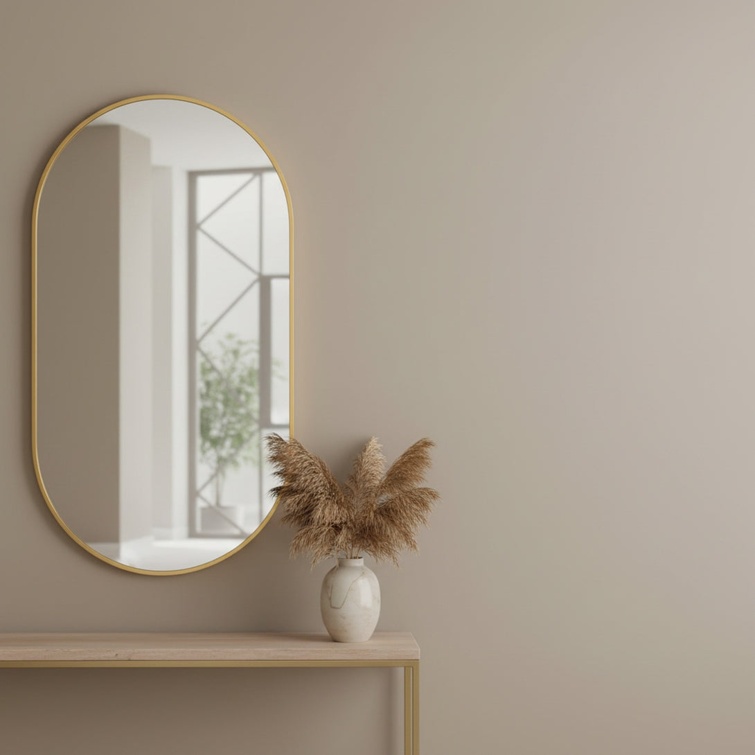 Luna Oval Metal Framed Wall Mirror - Gold