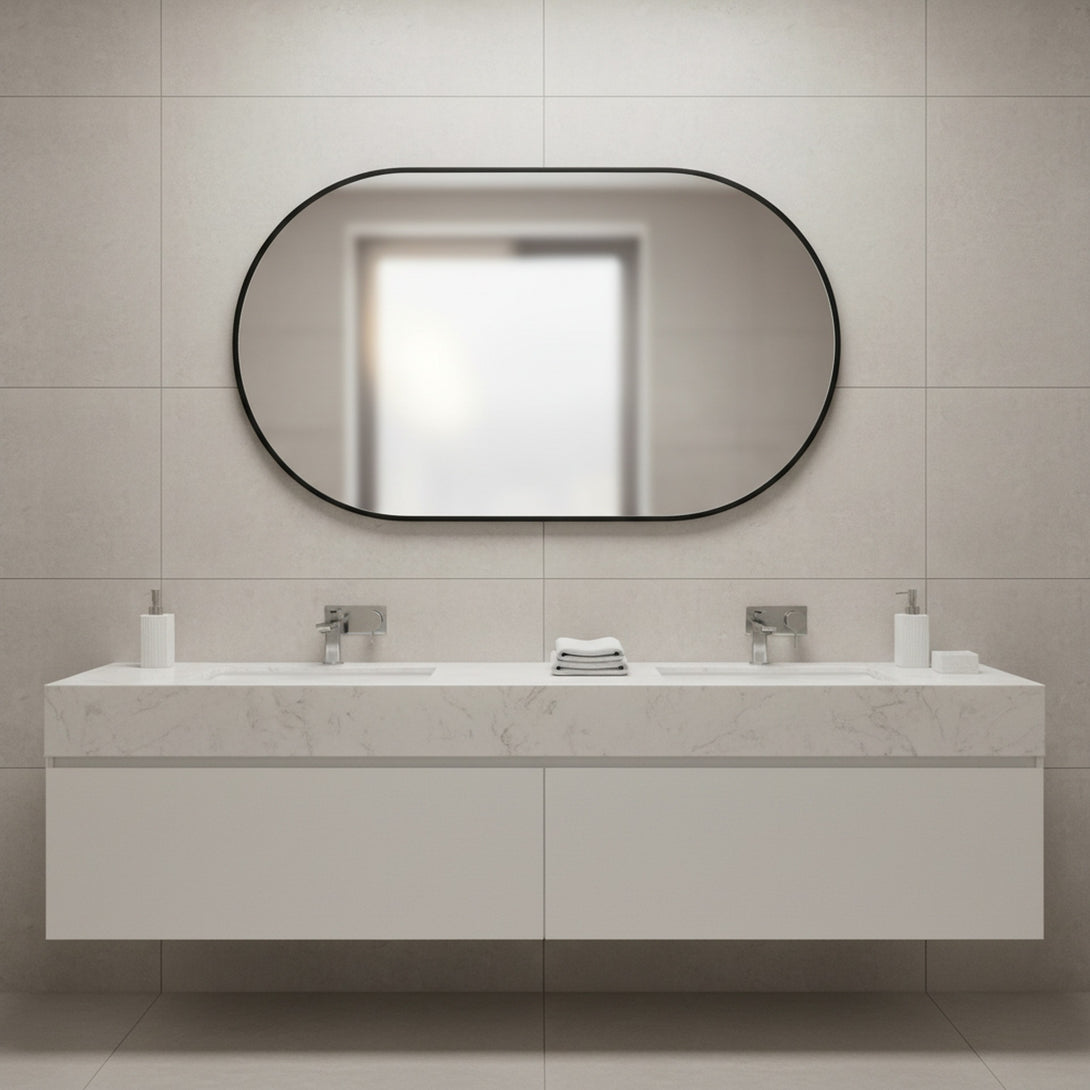 Luna Oval Metal Framed Wall Mirror - Black