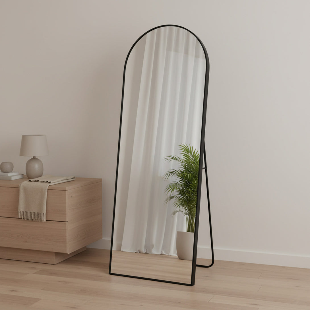 Stella Arched Freestanding Metal Mirror - Black