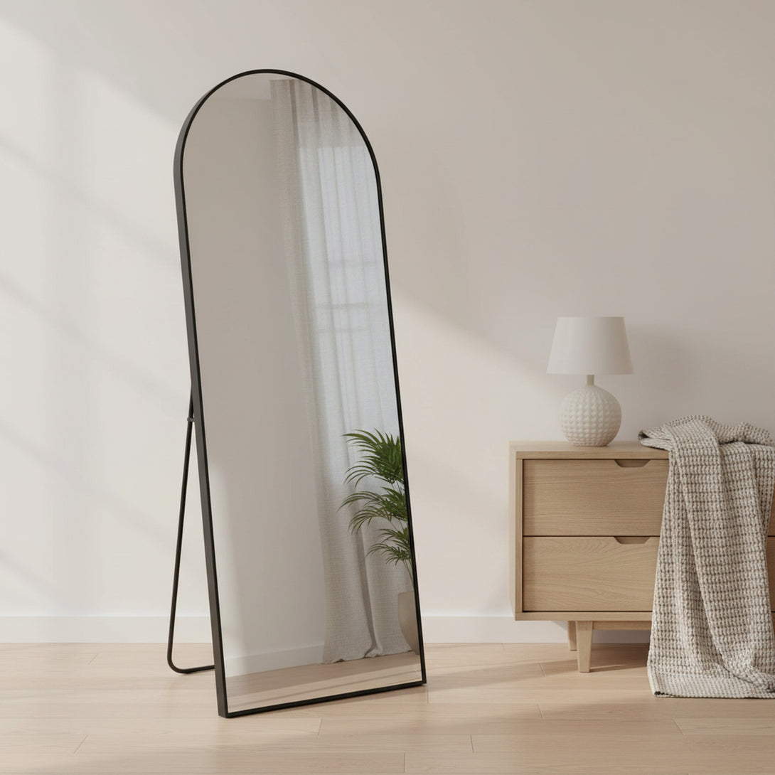 Stella Arched Freestanding Metal Mirror - Black