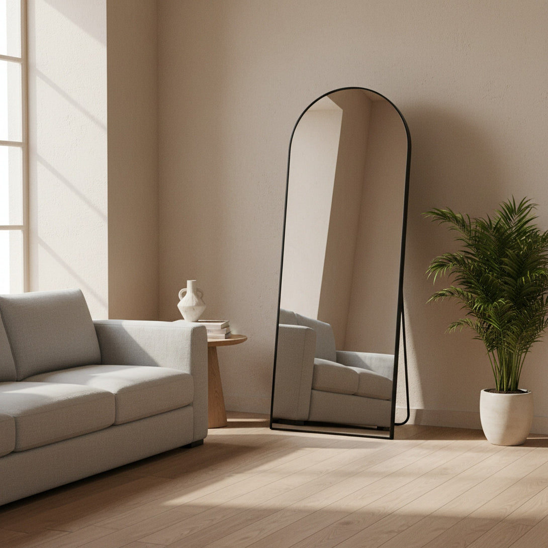 Stella Arched Freestanding Metal Mirror - Black