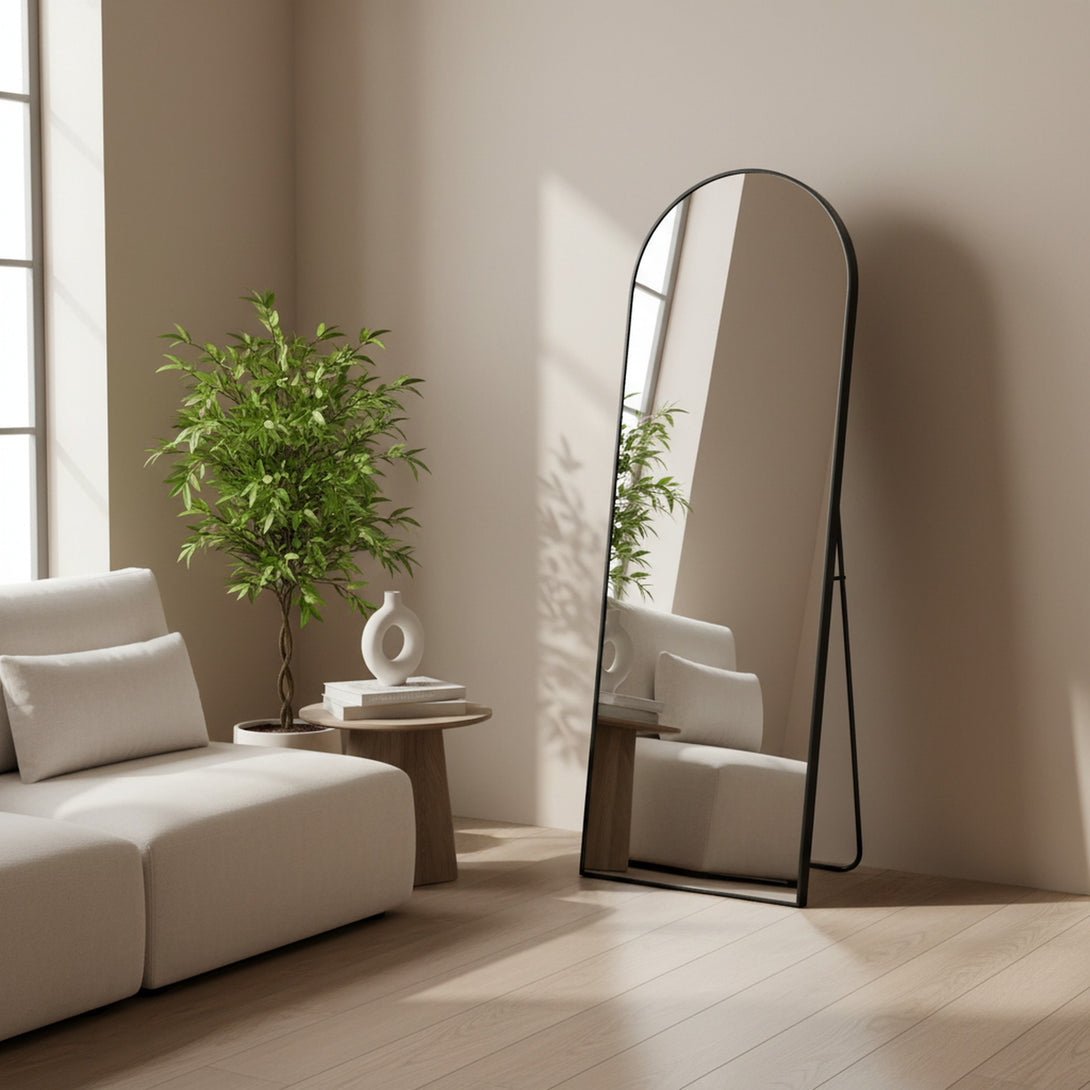 Stella Arched Freestanding Metal Mirror - Black