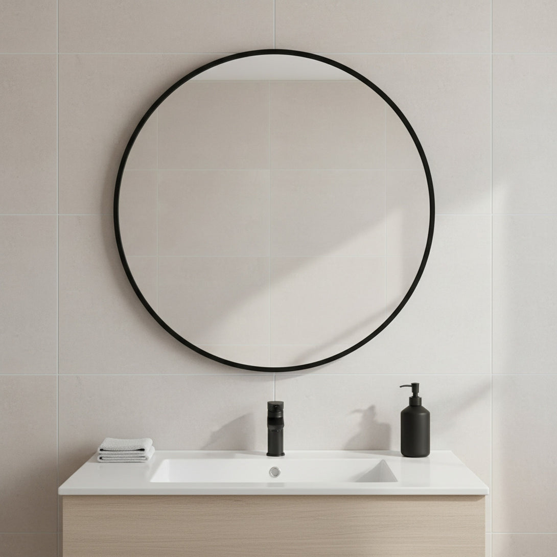Nova Round Metal Framed Wall Mirror 50cm - Black