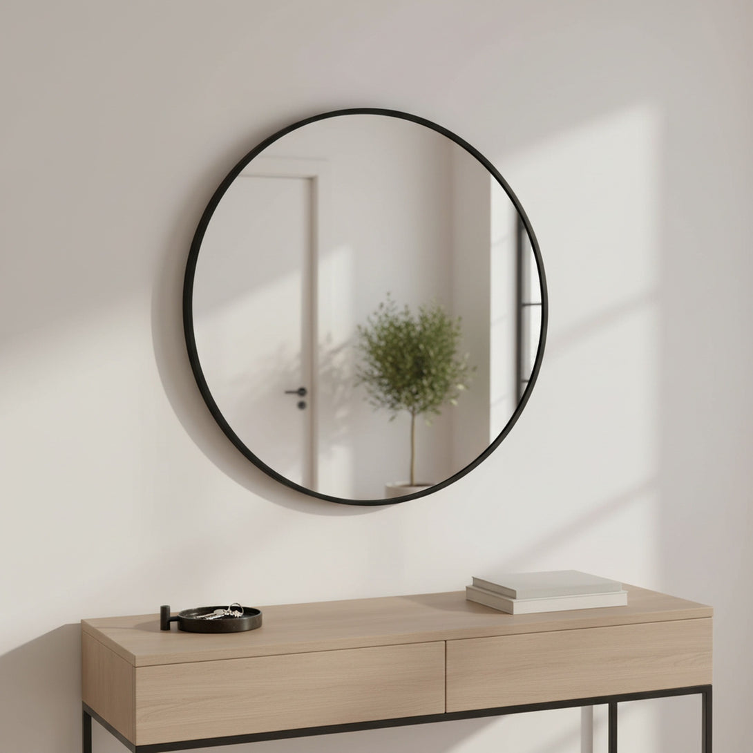 Nova Round Metal Framed Wall Mirror 50cm - Black