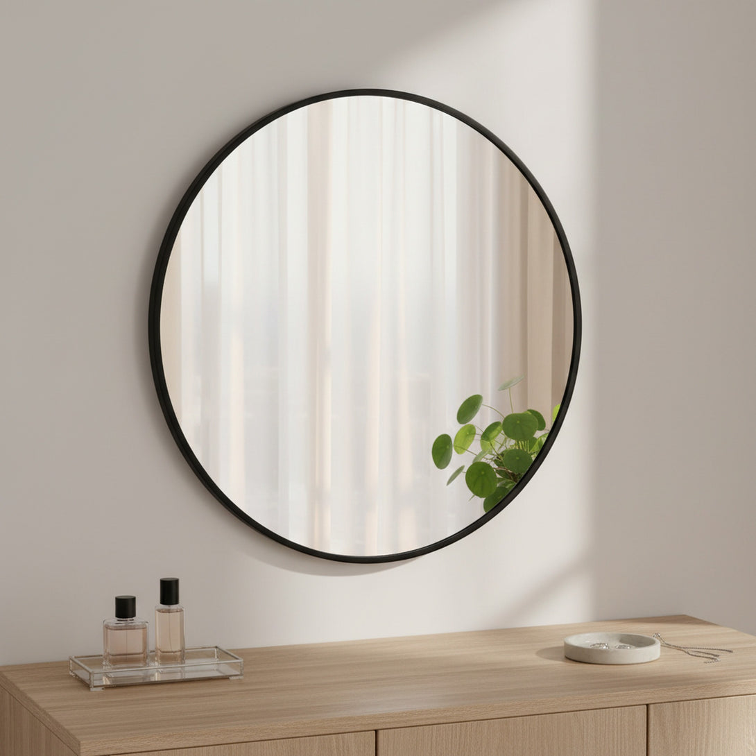 Nova Round Metal Framed Wall Mirror 50cm - Black