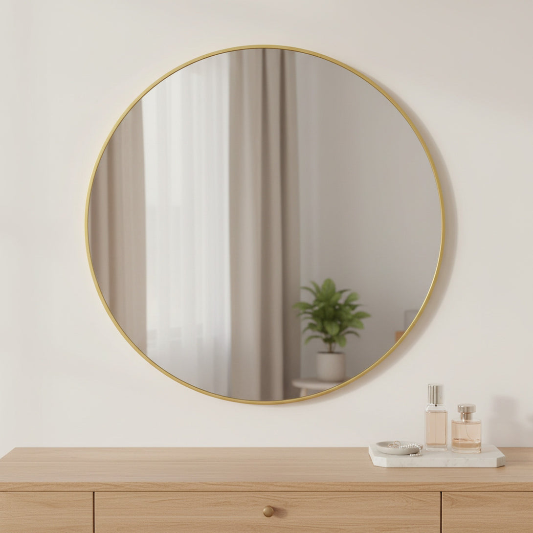 Aura Round Metal Framed Wall Mirror 80cm - Gold