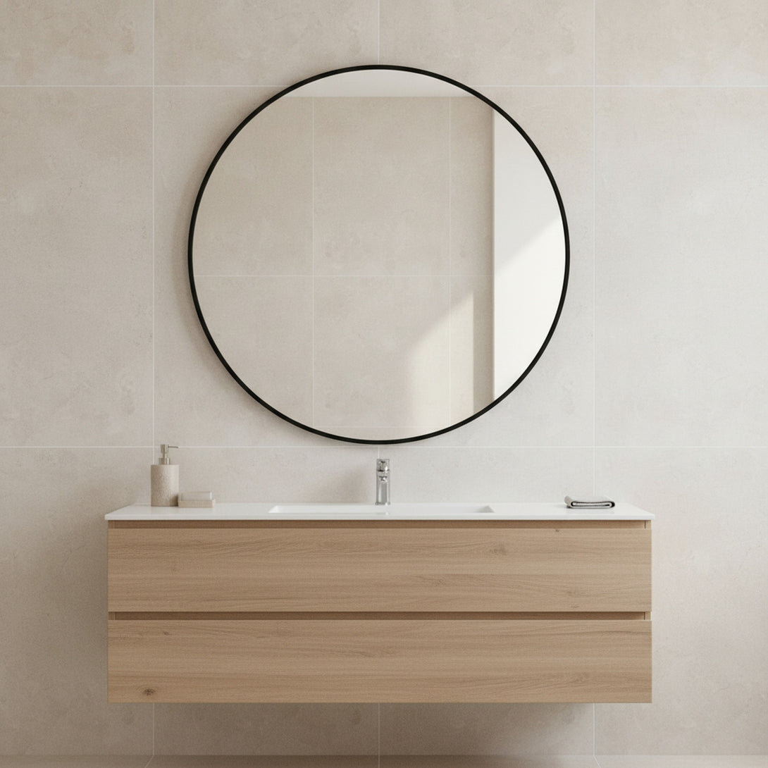 Aura Round Metal Framed Wall Mirror 90cm - Black