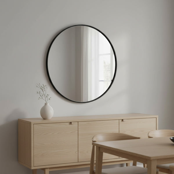 Aura Round Metal Framed Wall Mirror 90cm - Black