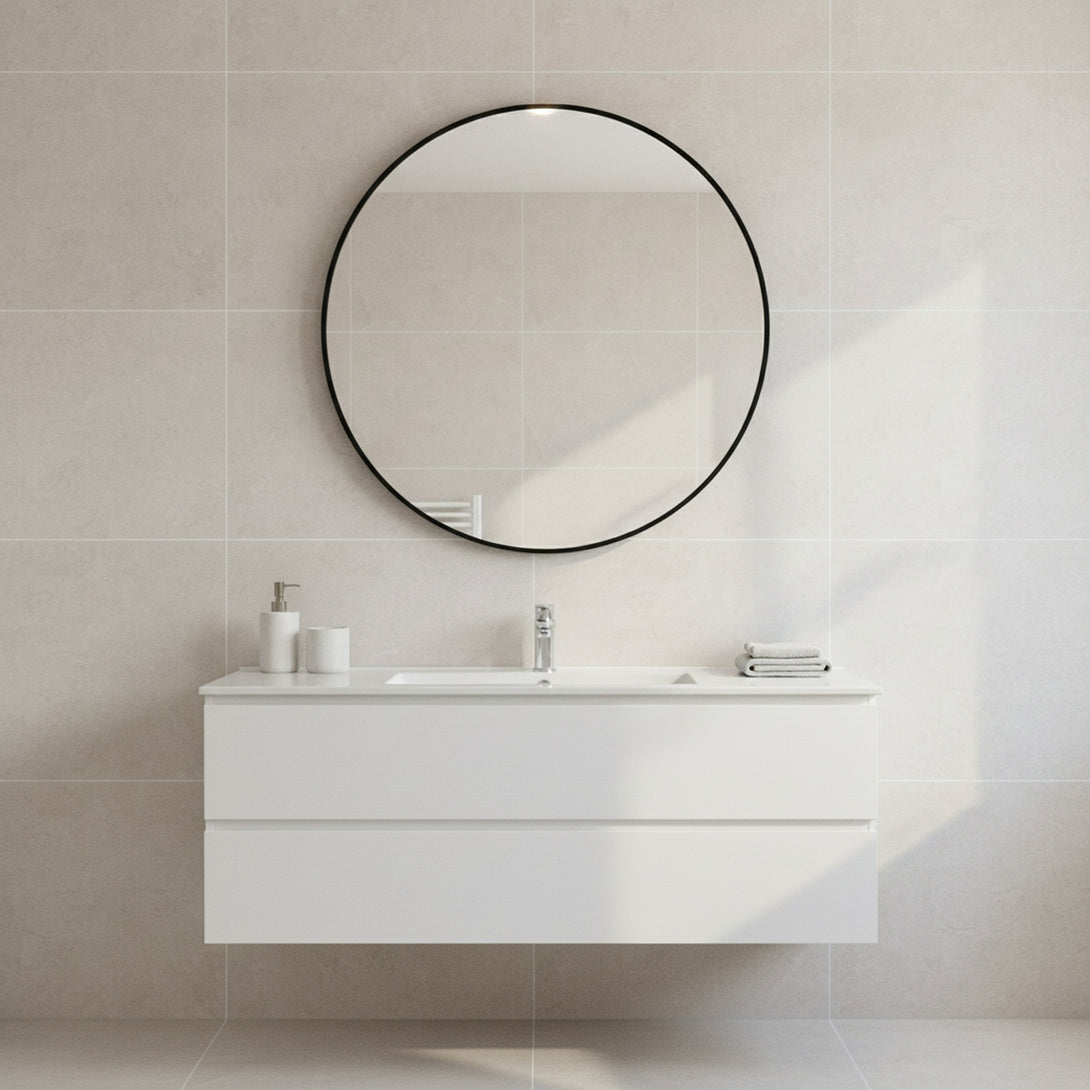 Aura Round Metal Framed Wall Mirror 80cm - Black