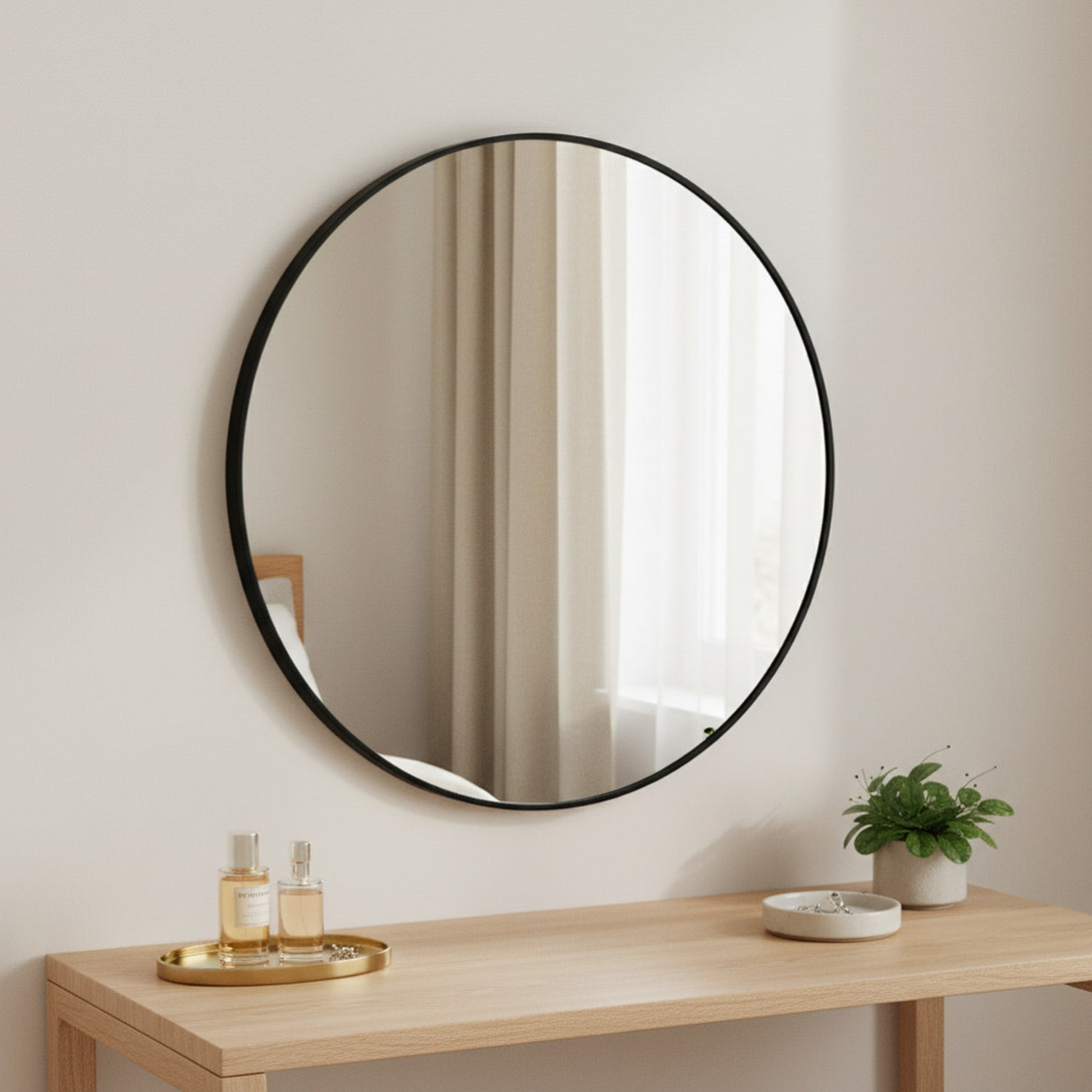 Aura Round Metal Framed Wall Mirror 80cm - Black