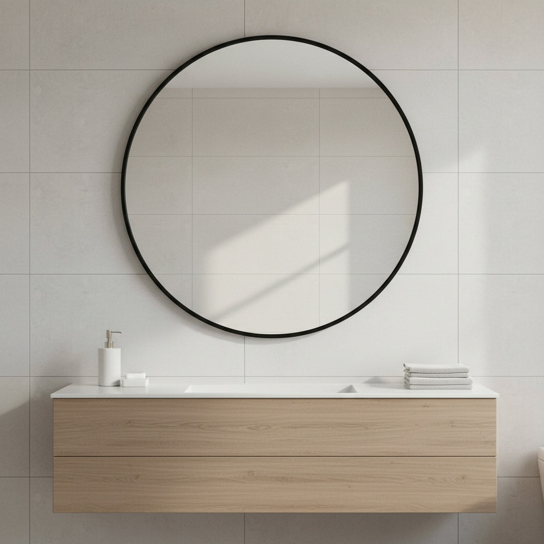 Nova Round Metal Framed Wall Mirror 90cm - Black