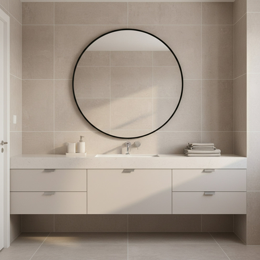 Nova Round Metal Framed Wall Mirror 90cm - Black