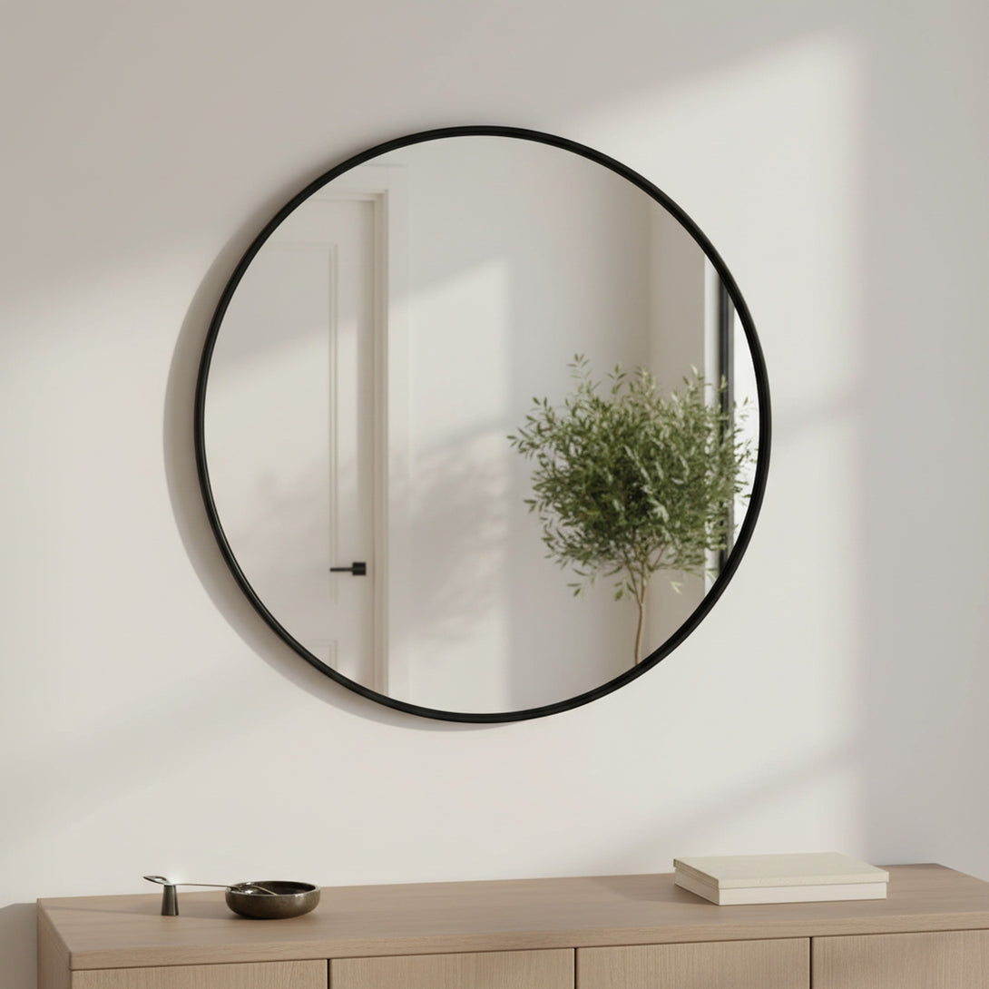 Nova Round Metal Framed Wall Mirror 90cm - Black