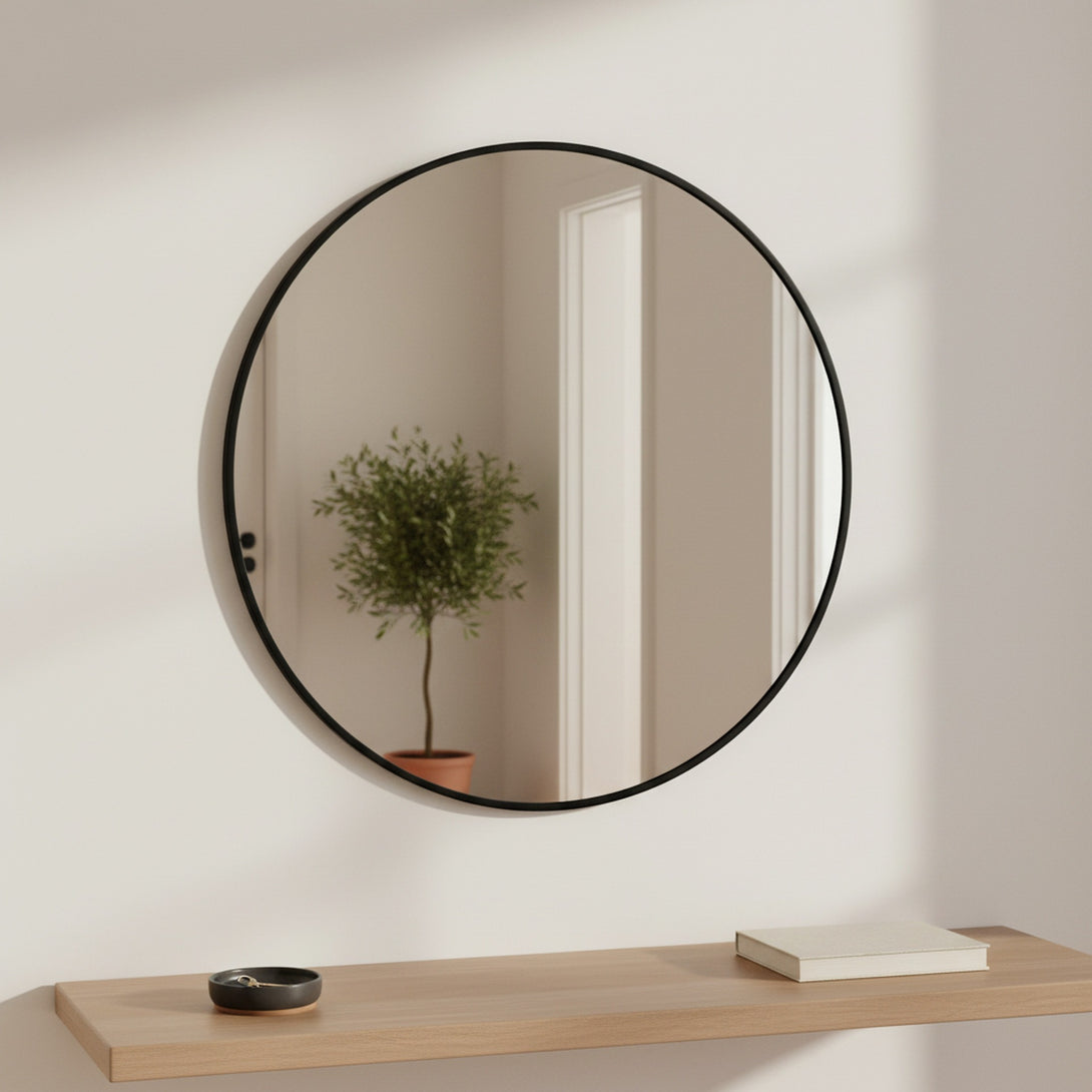 Nova Round Metal Framed Wall Mirror 90cm - Black