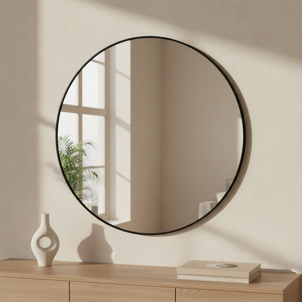 Nova Round Metal Framed Wall Mirror 90cm - Black