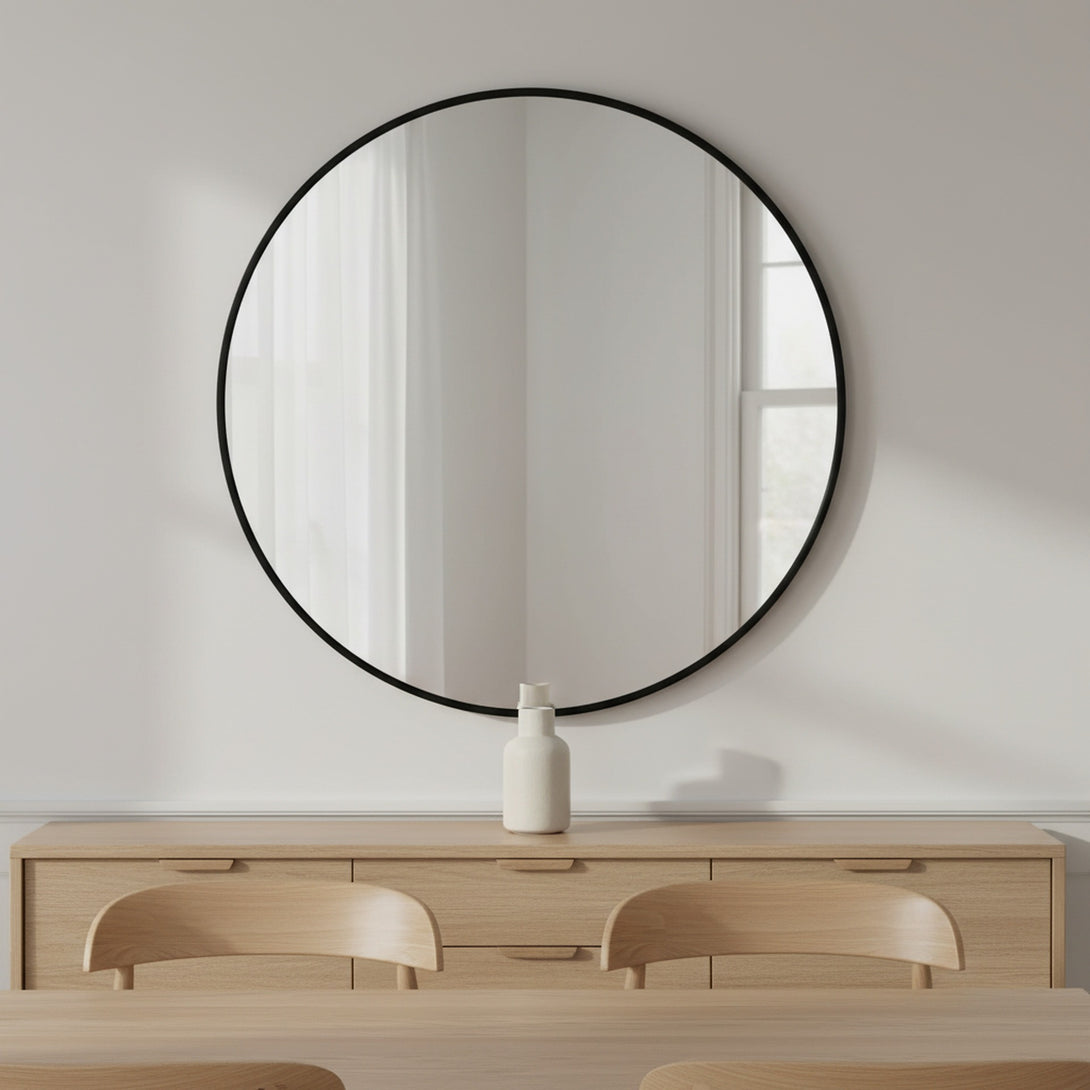 Nova Round Metal Framed Wall Mirror 90cm - Black