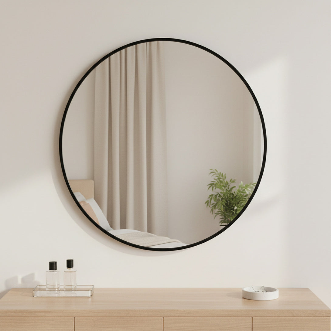 Nova Round Metal Framed Wall Mirror 60cm - Black