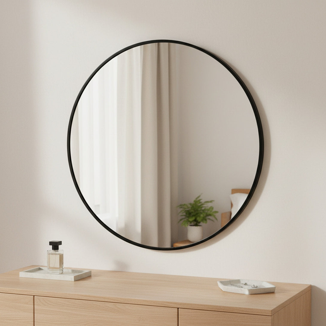 Nova Round Metal Framed Wall Mirror 60cm - Black