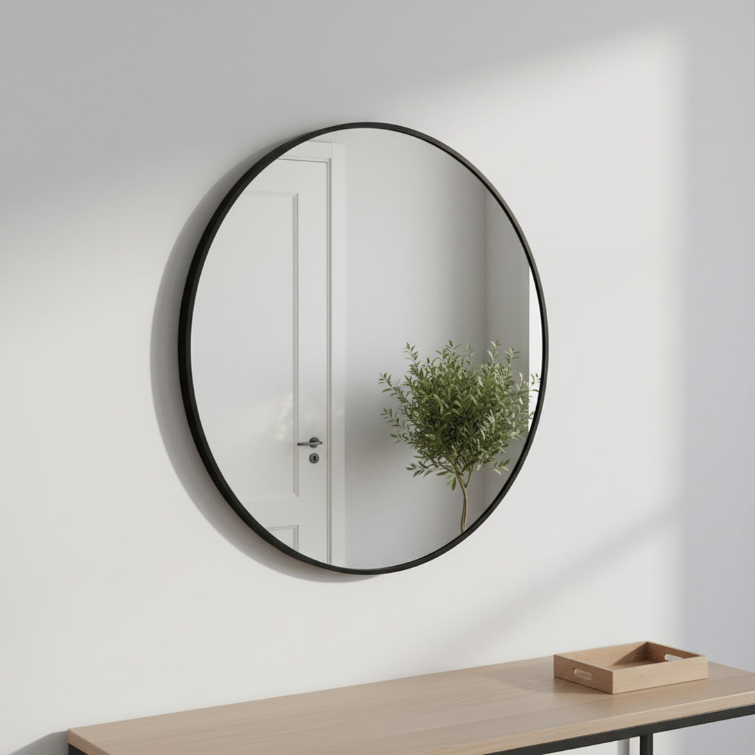 Nova Round Metal Framed Wall Mirror 60cm - Black