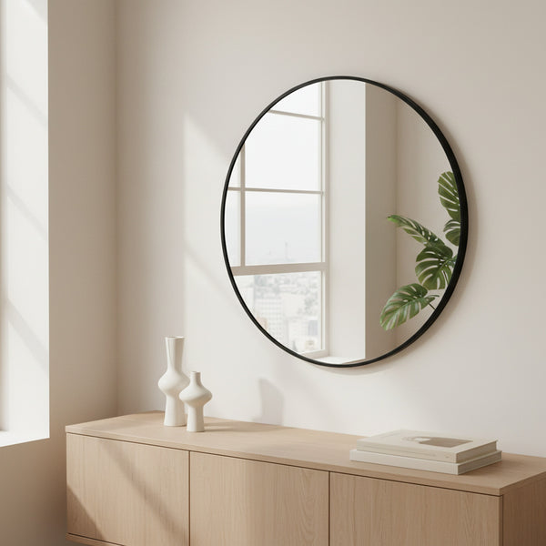 Nova Round Metal Framed Wall Mirror 60cm - Black