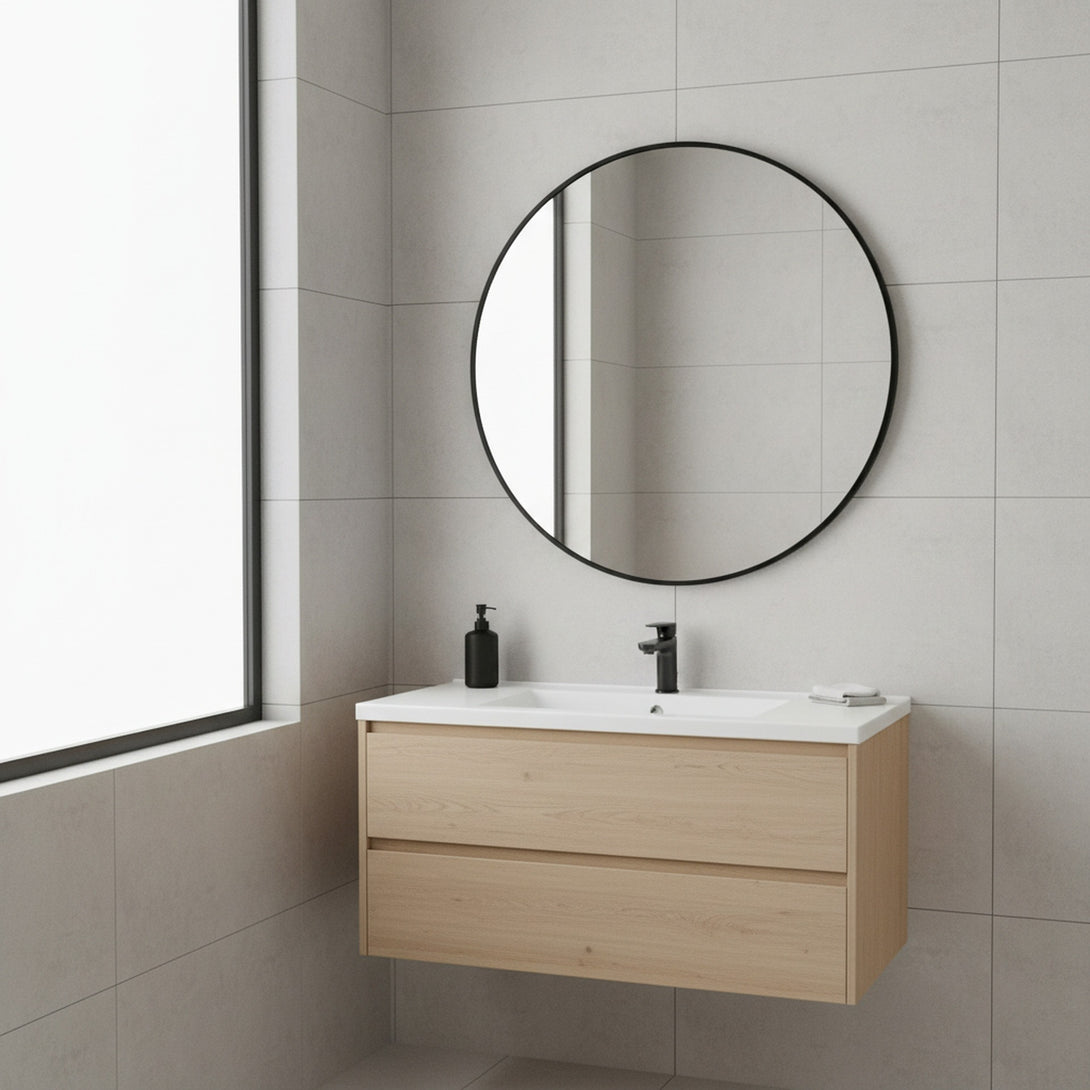 Nova Round Metal Framed Wall Mirror 70cm - Black