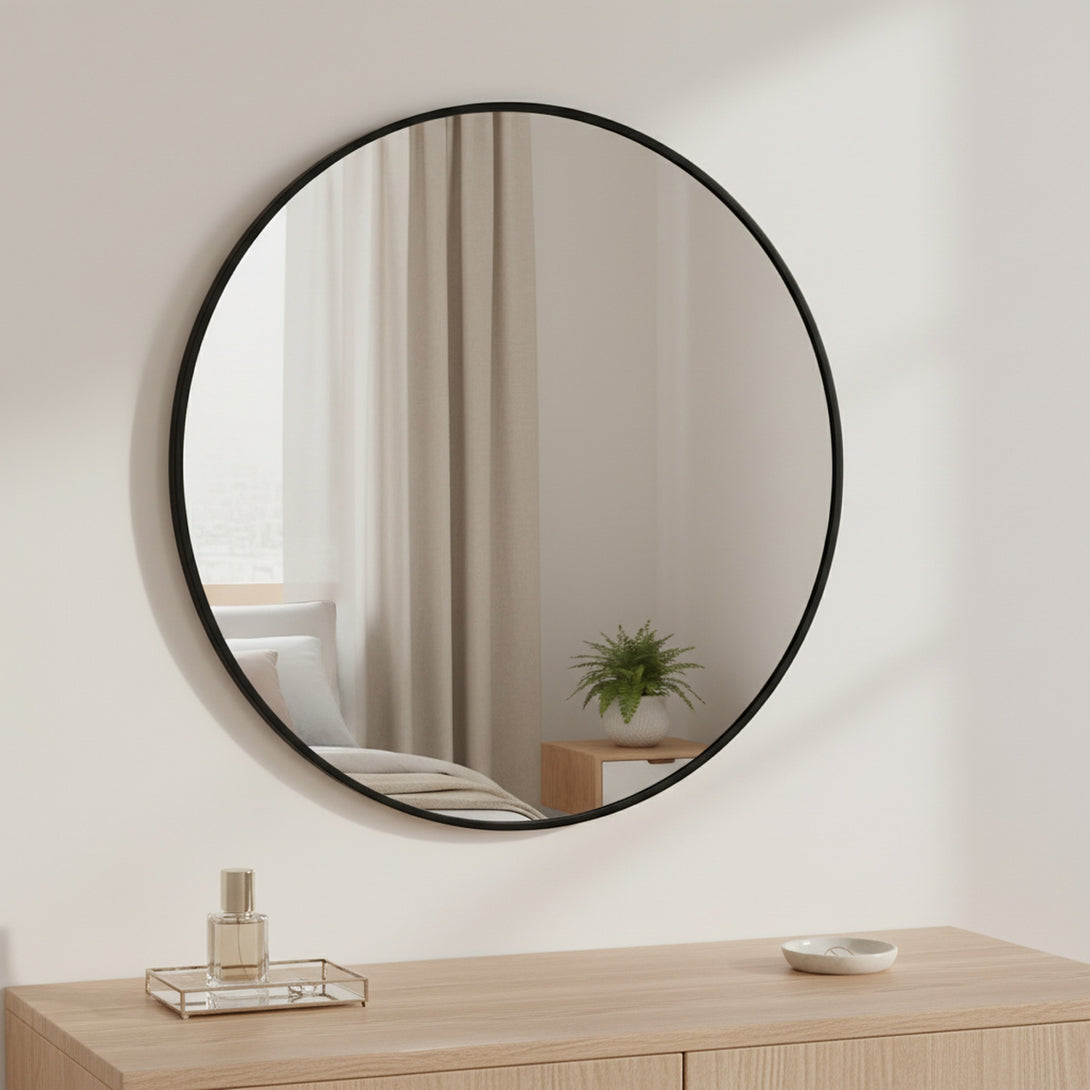 Nova Round Metal Framed Wall Mirror 70cm - Black
