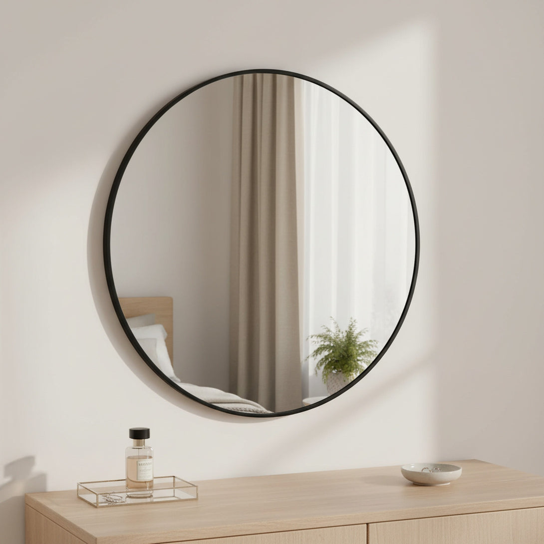 Nova Round Metal Framed Wall Mirror 70cm - Black