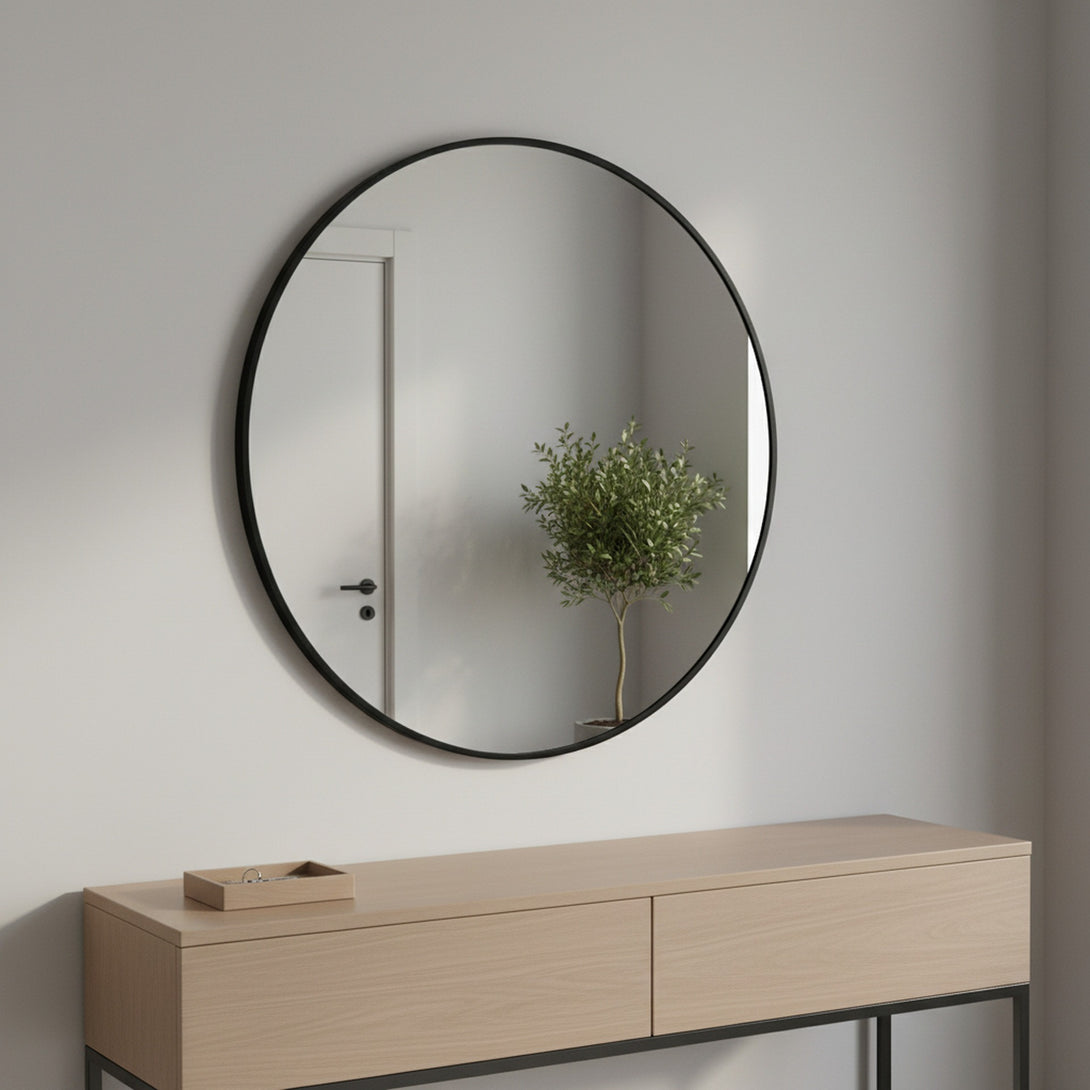 Nova Round Metal Framed Wall Mirror 70cm - Black