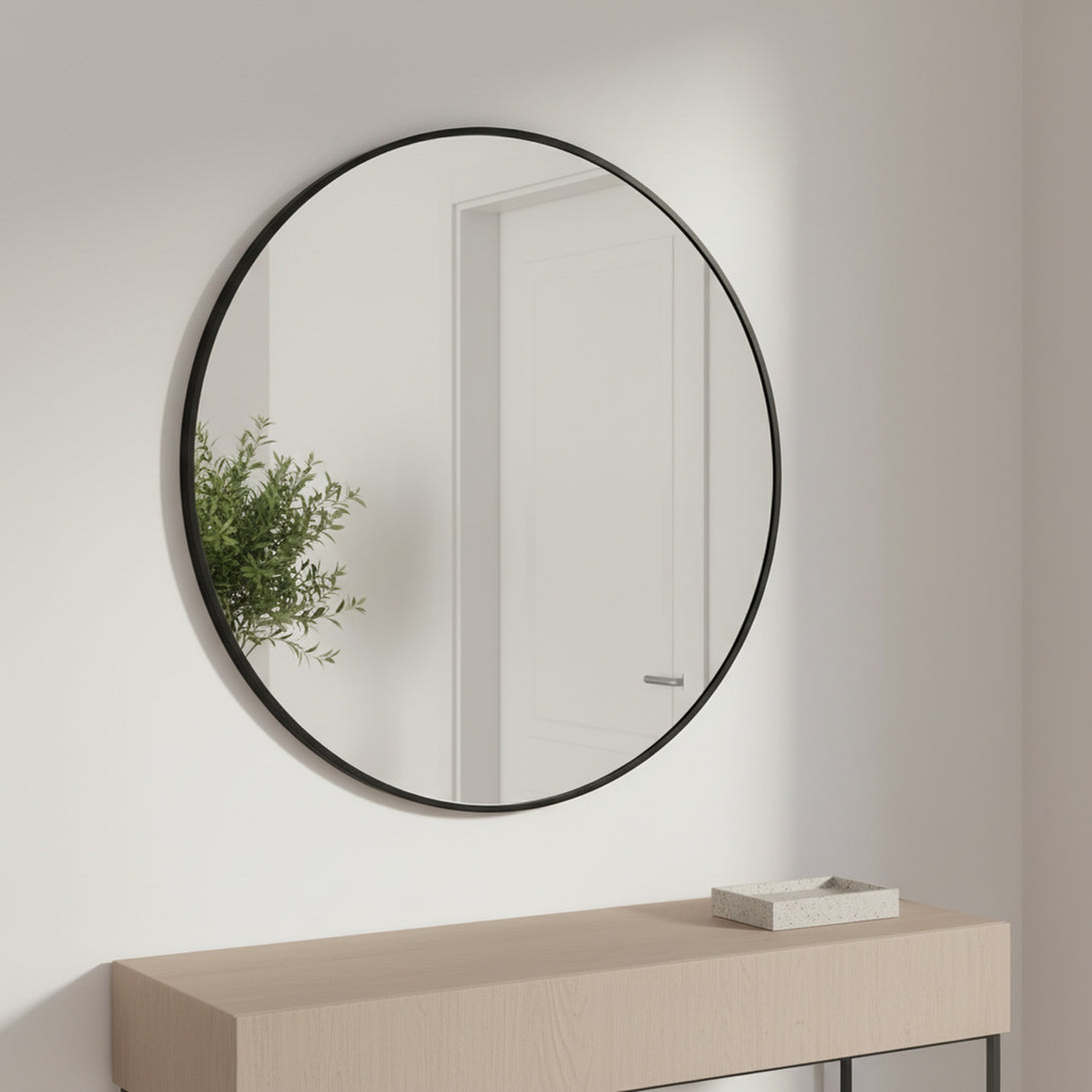 Nova Round Metal Framed Wall Mirror 70cm - Black