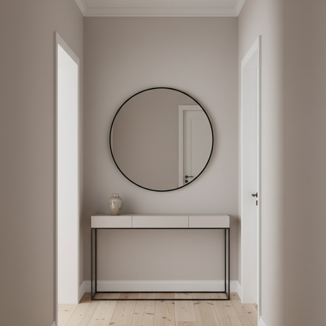 Nova Round Metal Framed Wall Mirror 70cm - Black