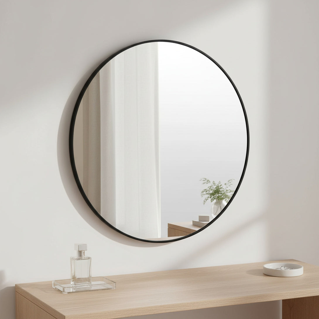 Nova Round Metal Framed Wall Mirror 80cm - Black