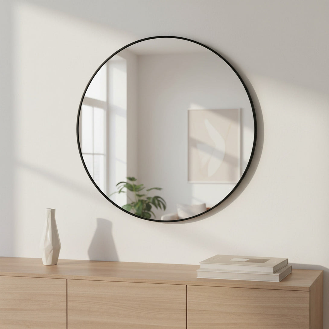 Nova Round Metal Framed Wall Mirror 80cm - Black