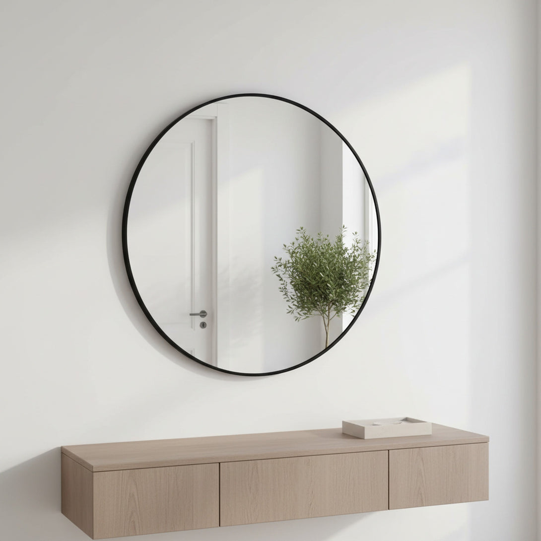 Nova Round Metal Framed Wall Mirror 80cm - Black