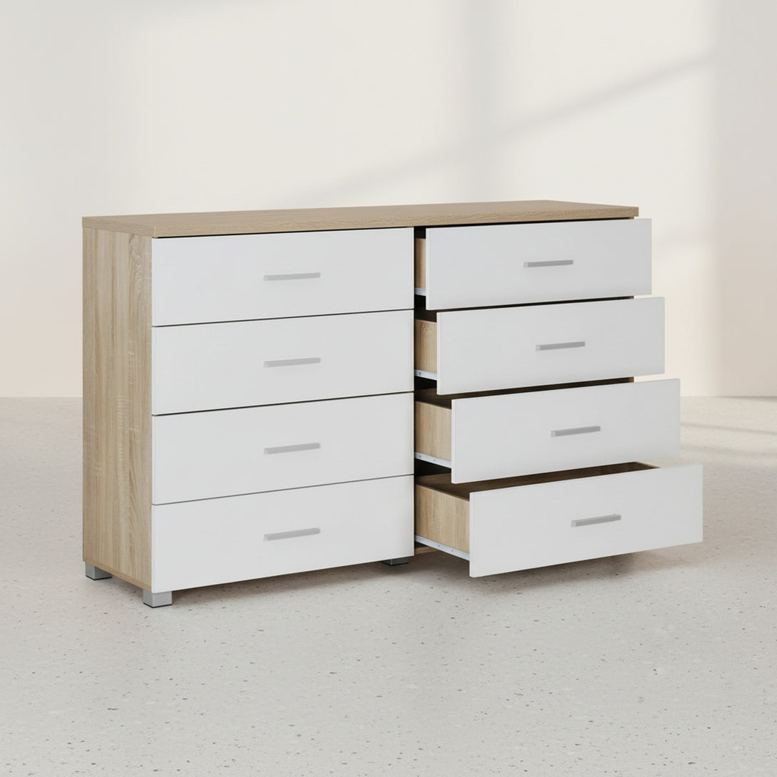 Bram Low Boy 8 Drawer Chest Dresser - Oak + White