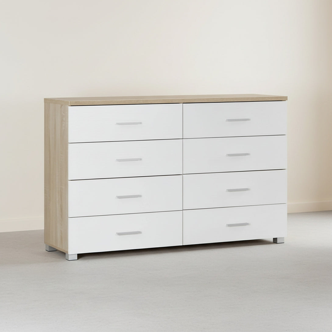 Bram Low Boy 8 Drawer Chest Dresser - Oak + White