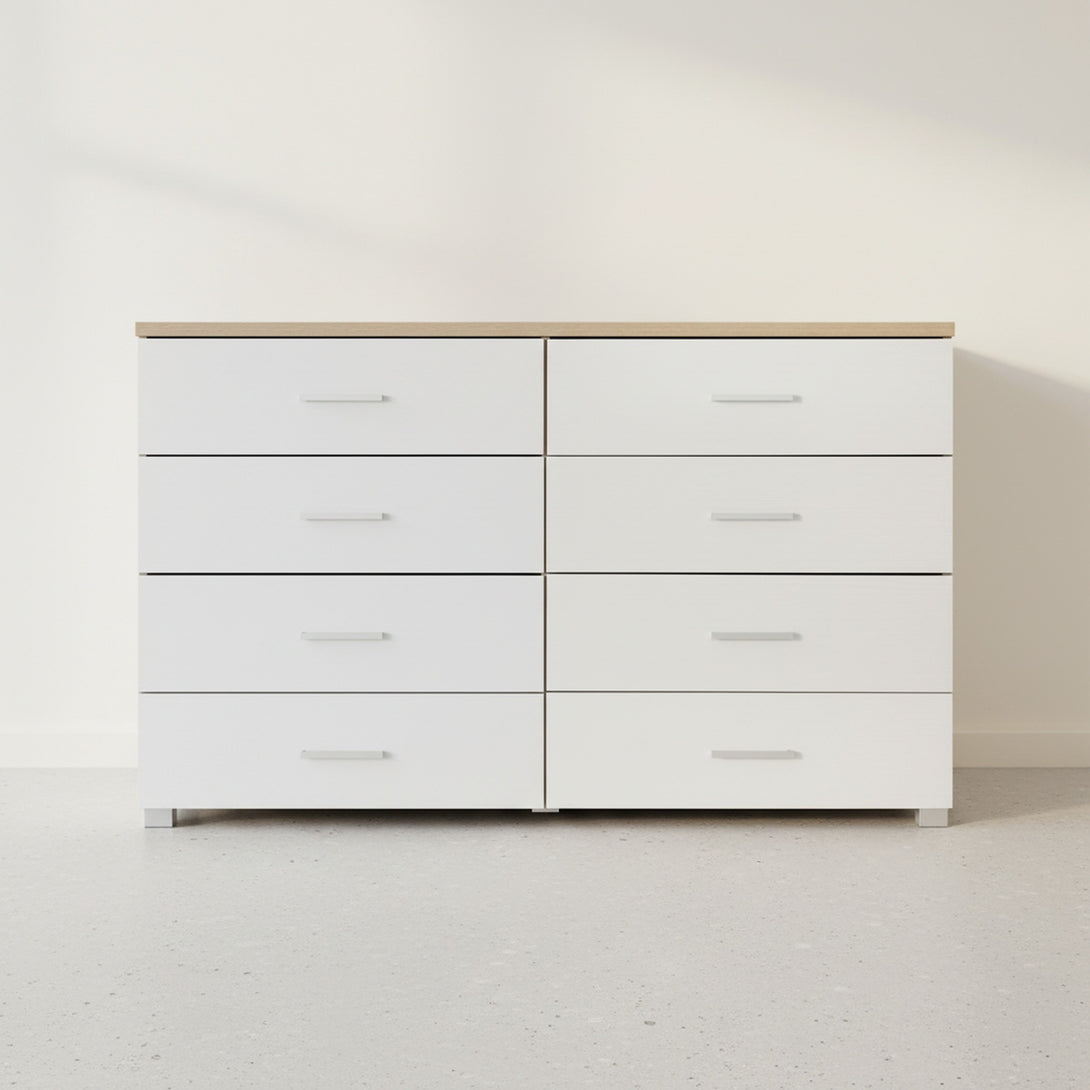 Bram Low Boy 8 Drawer Chest Dresser - Oak + White