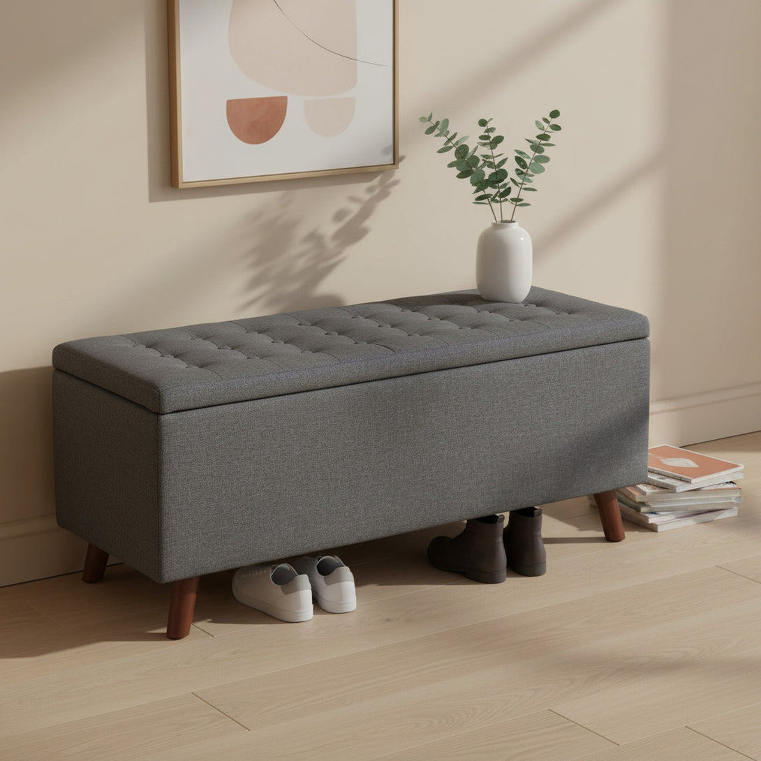 Levi Storage Ottoman Bench - Dark Grey