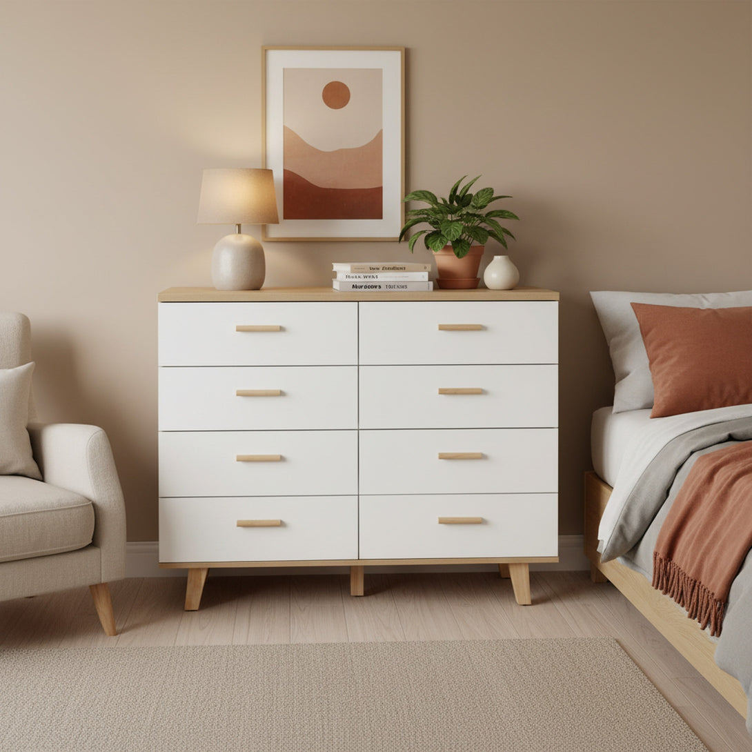 Alton Low Boy 8 Drawers - Natural + White
