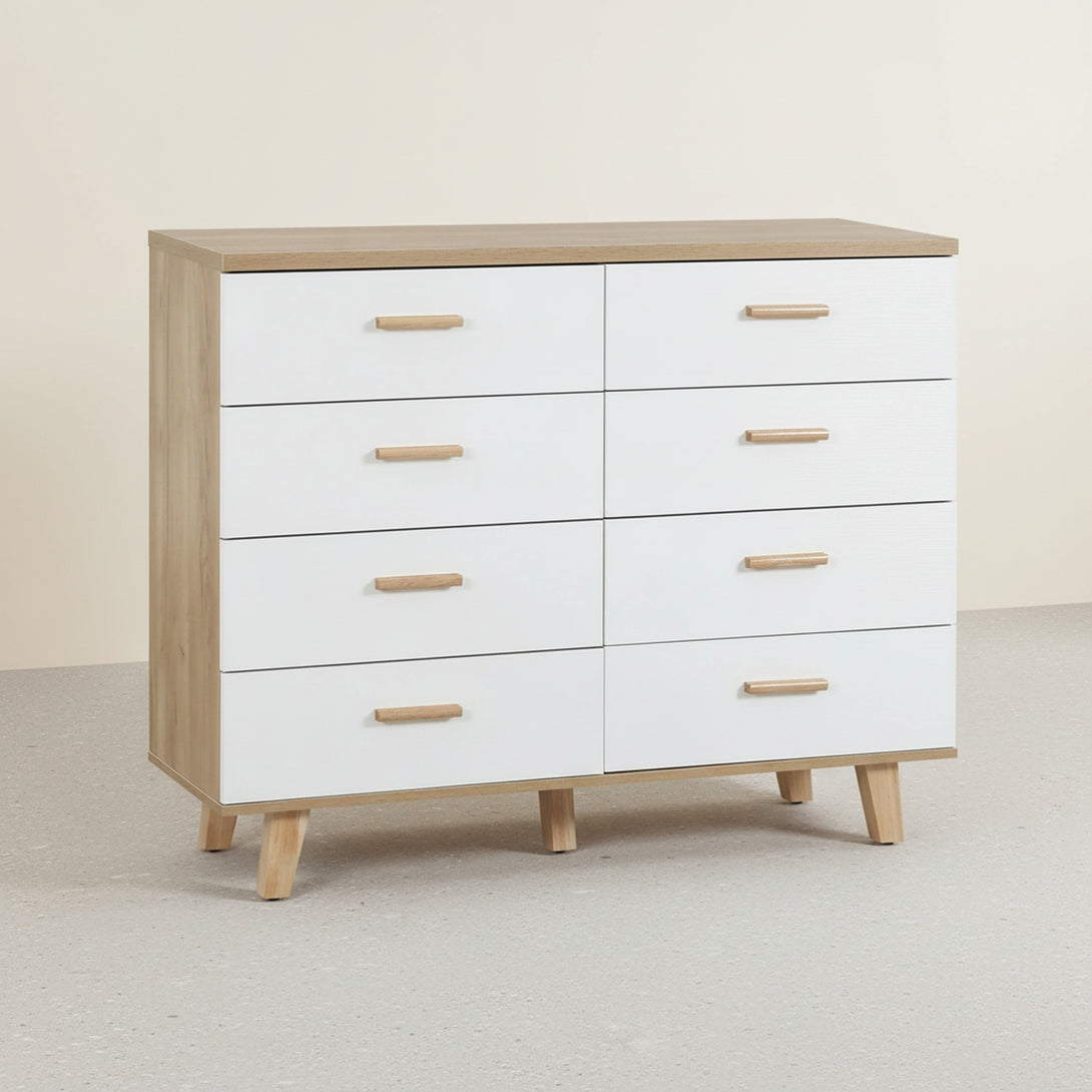 Alton Low Boy 8 Drawers - Natural + White