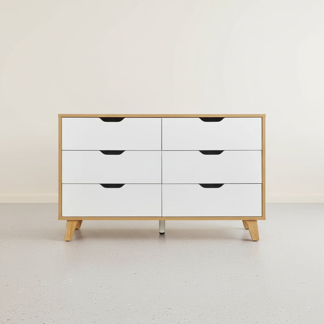 Schertz Wooden Low Boy 6 Drawers - Oak