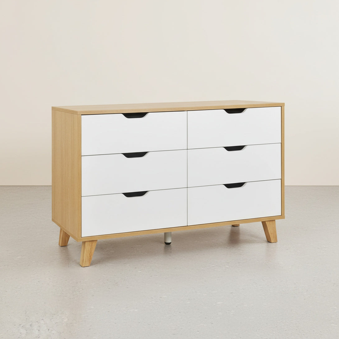 Schertz Wooden Low Boy 6 Drawers - Oak