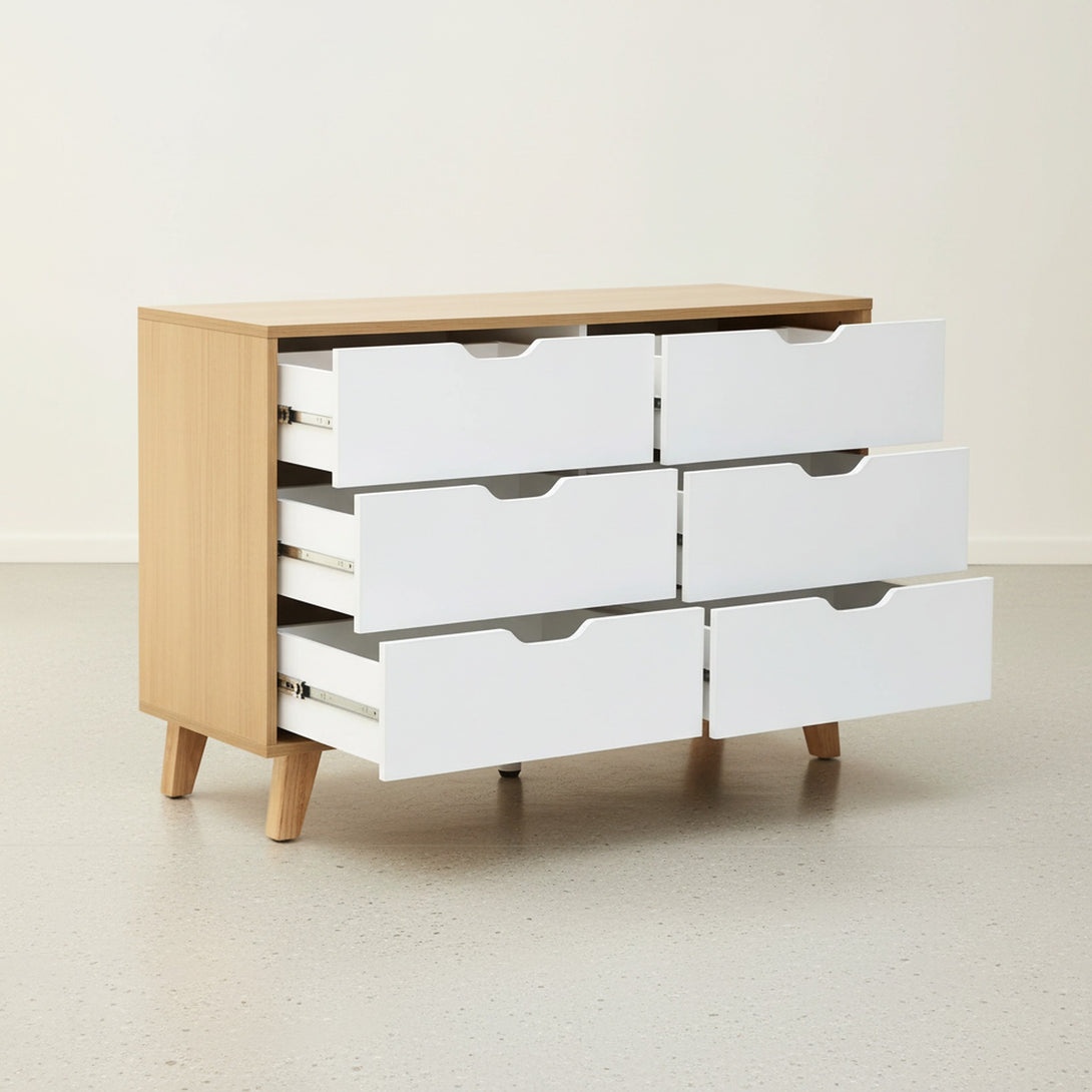 Schertz Wooden Low Boy 6 Drawers - Oak