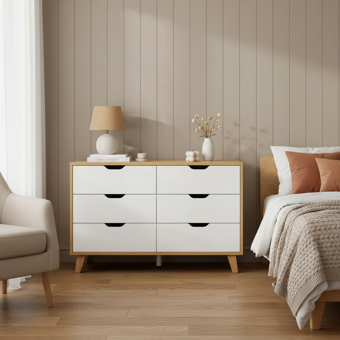 Schertz Wooden Low Boy 6 Drawers - Oak