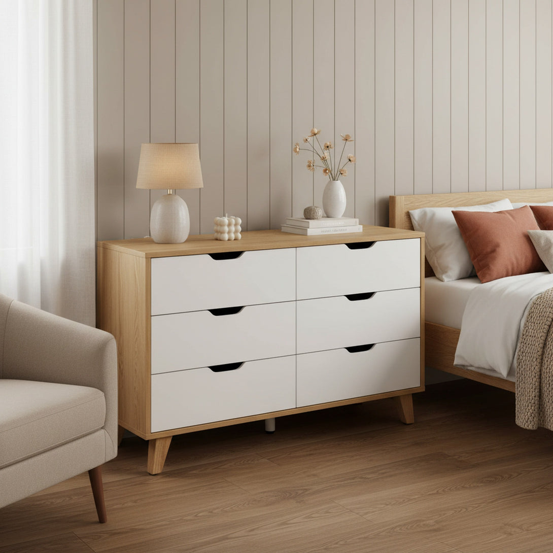 Schertz Wooden Low Boy 6 Drawers - Oak