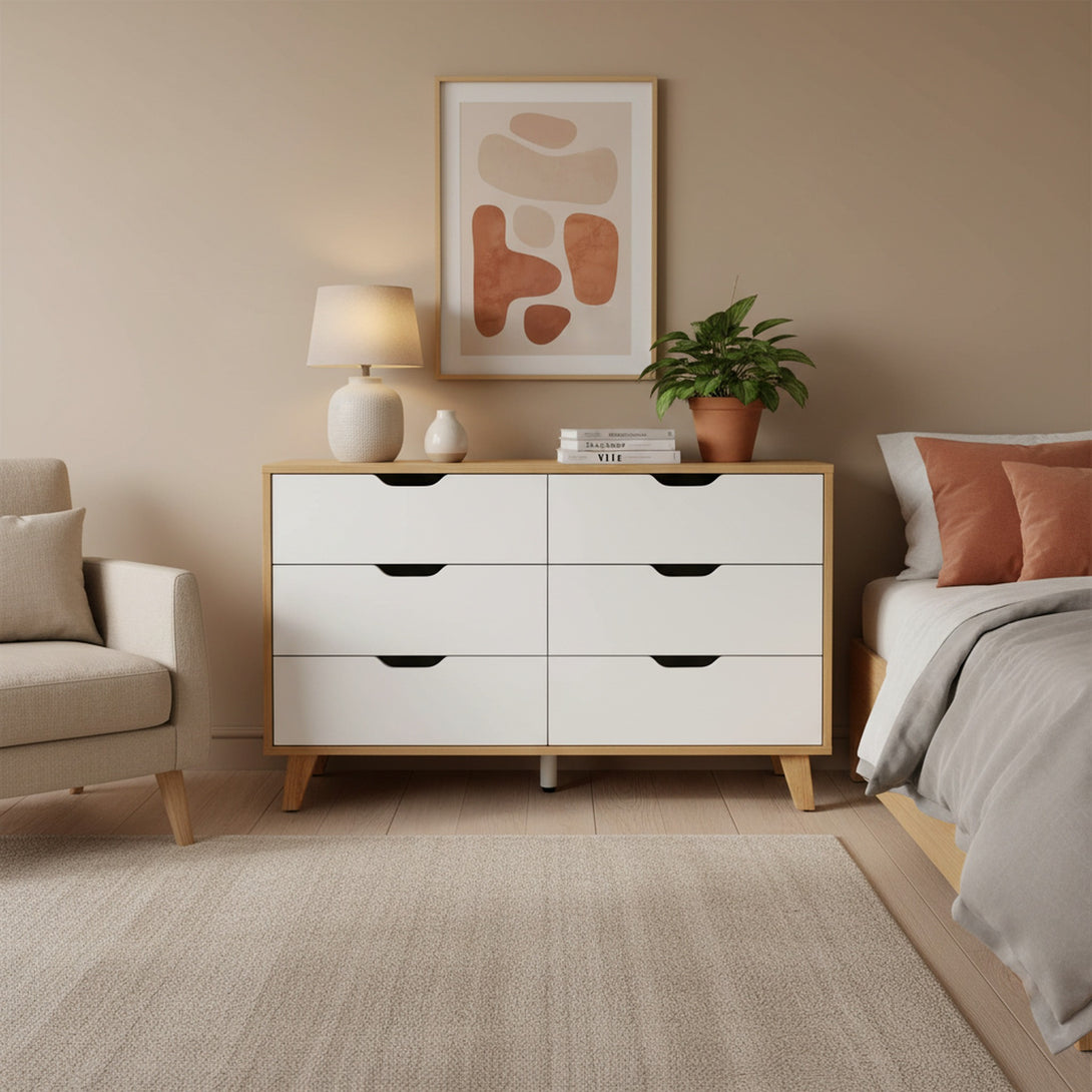 Schertz Wooden Low Boy 6 Drawers - Oak