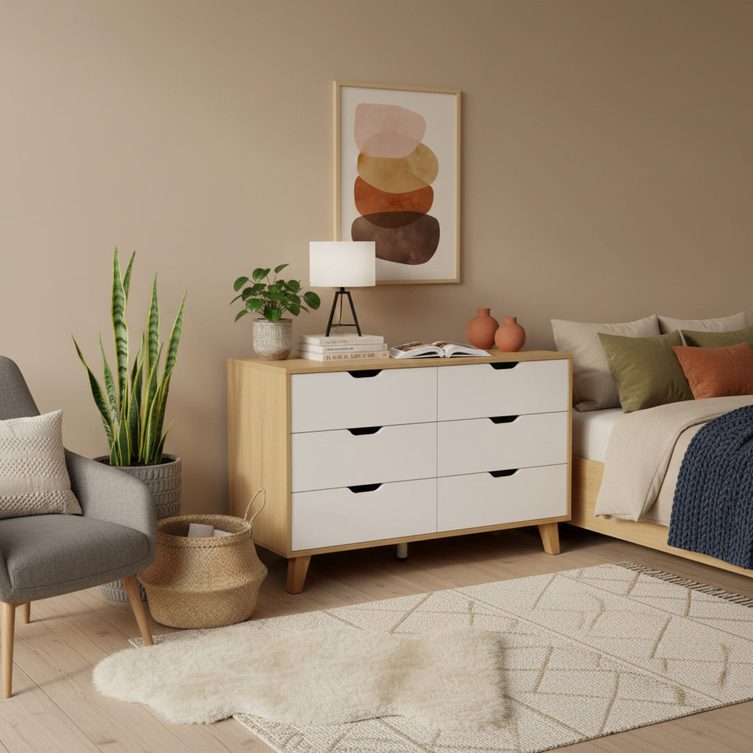 Schertz Wooden Low Boy 6 Drawers - Oak