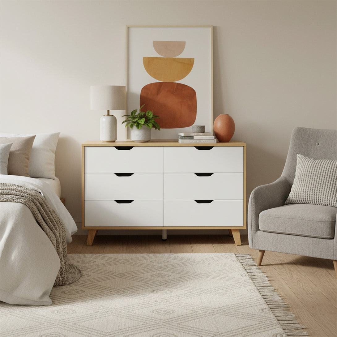 Schertz Wooden Low Boy 6 Drawers - Oak