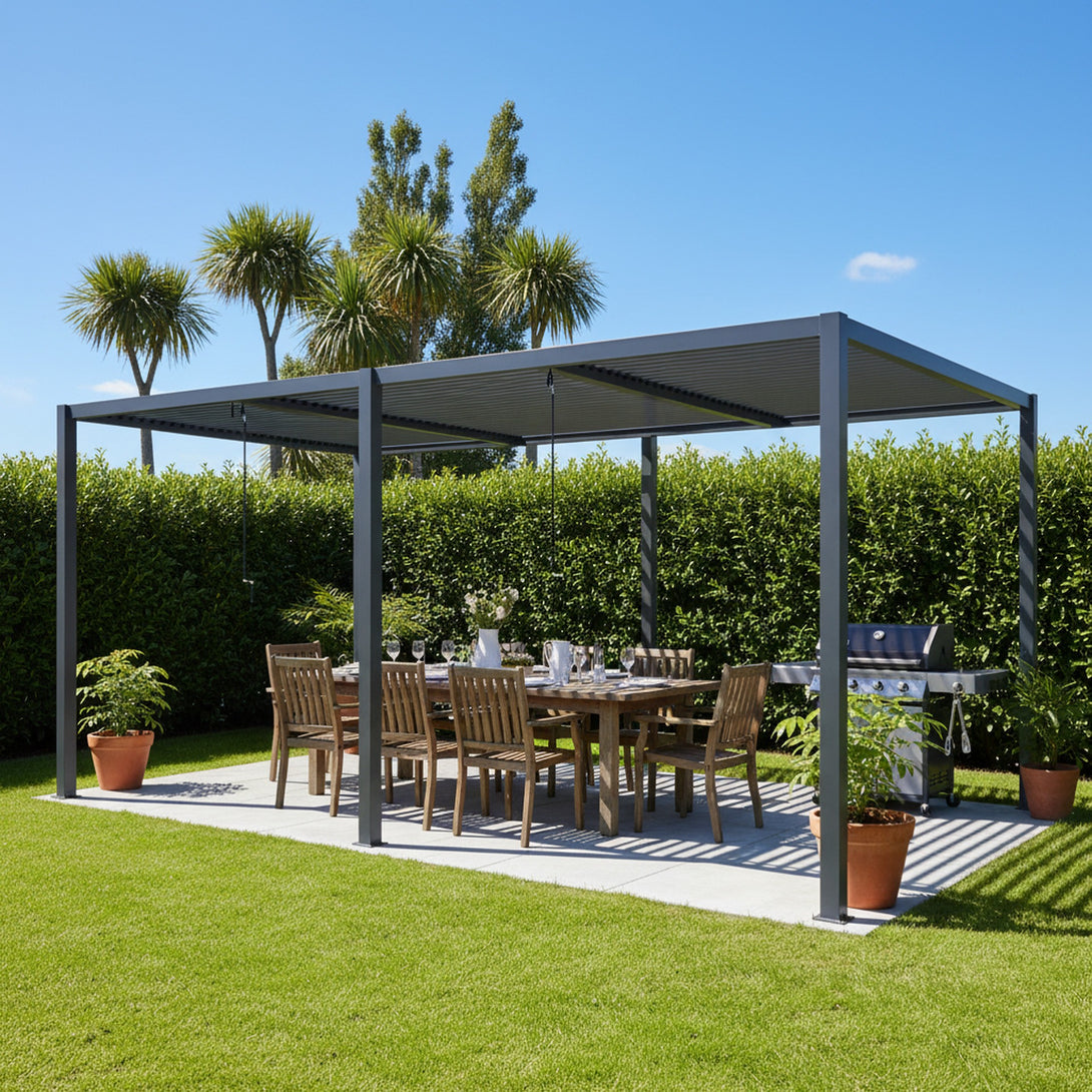 Toughout Manual Louvre Roof Aluminium Pergola 6m x 3m - Charcoal Grey