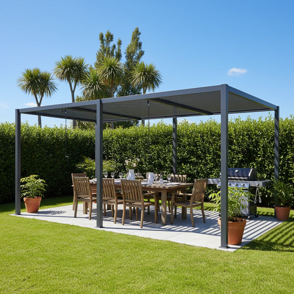Toughout Manual Louvre Roof Aluminium Pergola 6m x 3m - Charcoal Grey